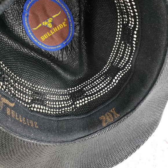 Bullhide Vintage Straw Cowboy Hat Western Black Enameled Concho Detail size M - Picture 13 of 13